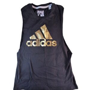 Adidas Women's The Go-to Performance Tee Muscle Tank Gold Logo Size Large